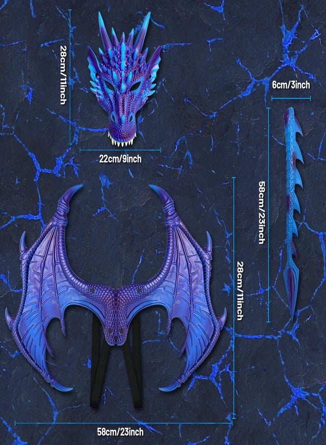 IncreDecor Dragon Costume for Kids Dinosaur Tail Mask Set, Cool Halloween Costume Cosplay Dragon Costume Mask for Children Boys (Cool Blue) - Image 2